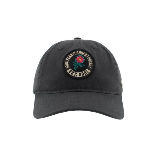 Hat - Iowa Heartlanders Hockey Est.2021 Black with Round Wild Rose Strapback