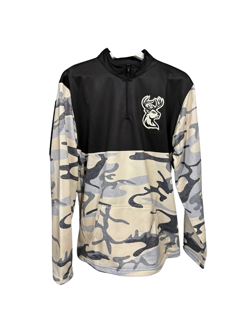 1/4 Zip - Camo and Black - Sand Deer Logo