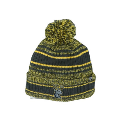Hat - Knit Dark Gray and Yellow Stripes