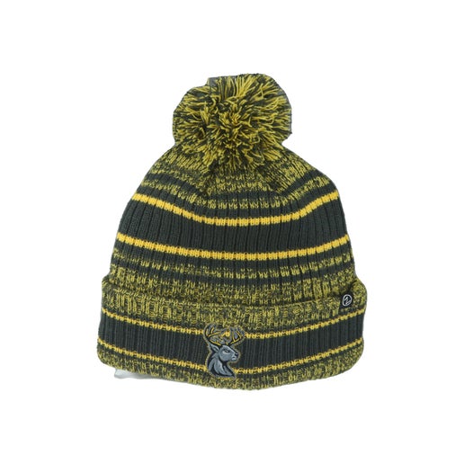 Hat - Knit Dark Gray and Yellow Stripes